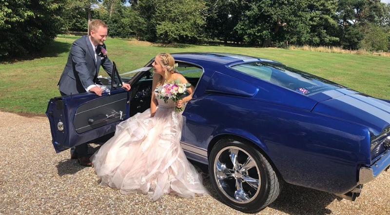 American Car Weddings Mustang at a Wedding in Wales