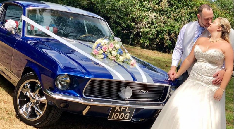 American Car Weddings Mustang at a Wedding in Wales