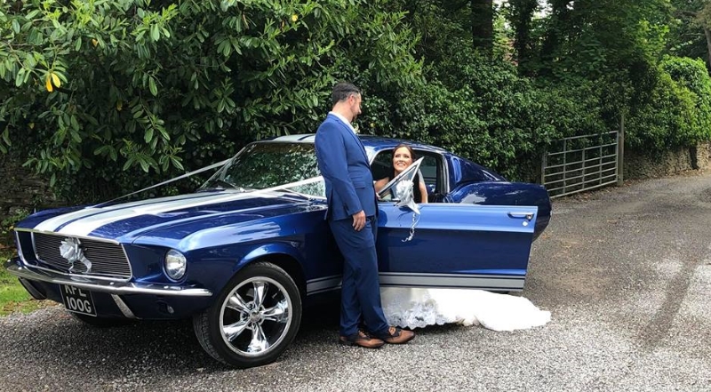 American Car Weddings Mustang at a Wedding in Wales