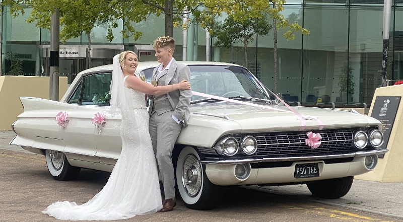 American Car Weddings Cadillac at a Wedding in Wales