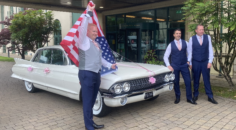 American Car Weddings Cadillac at a Wedding in Wales
